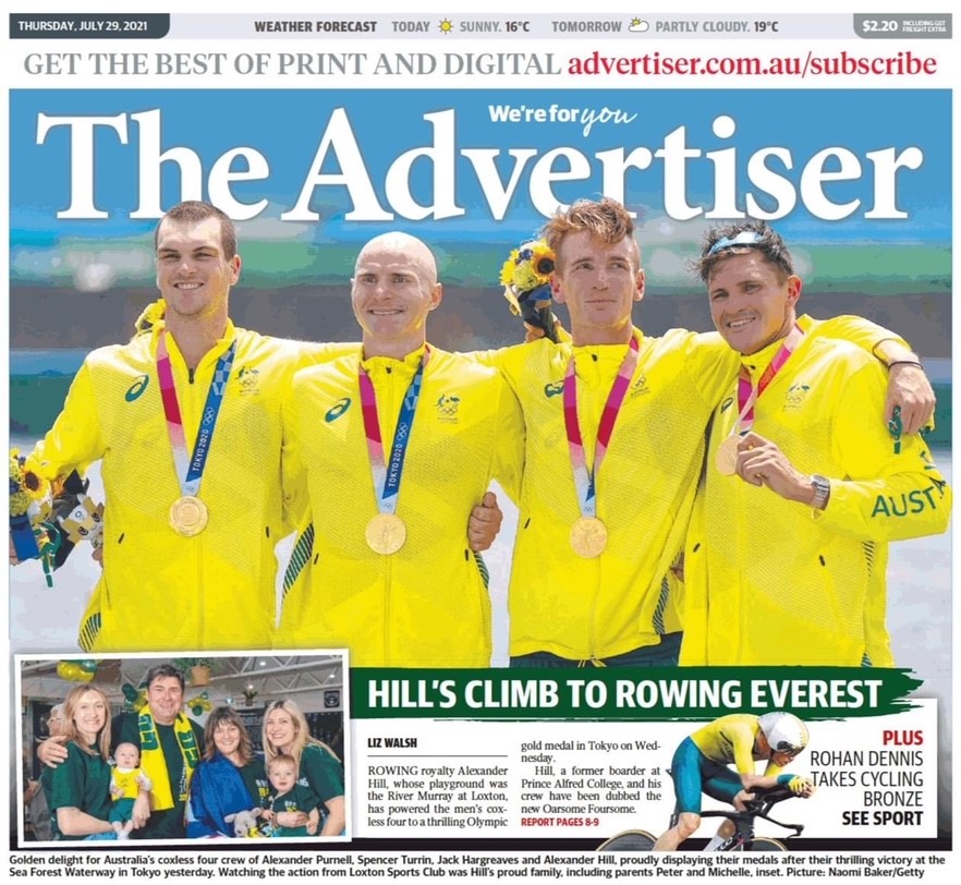olympics, editorial, rowing, loxton, family, Alexander Hill, newspaper, The Advertiser