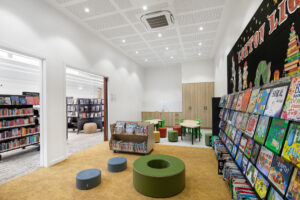 Loxton, Riverland, library, information centre, Raeco furniture, bookshelves, seat, table