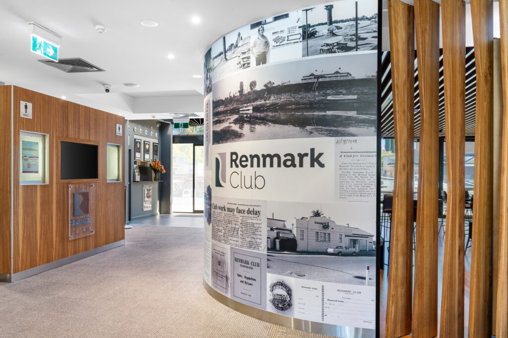 Renmark Club, hotel, promotional, entrance, black and white photos, welcome