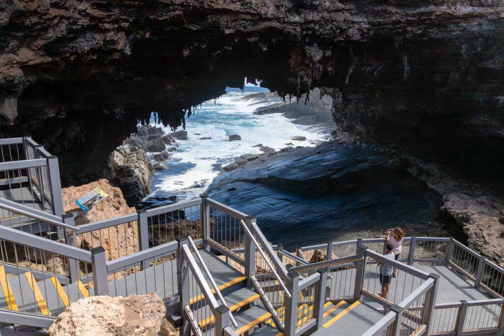 Admiral's Arch, Kangaroo Island, South Australia, tourism, Wagners, railing, stairs, walk, view, platform