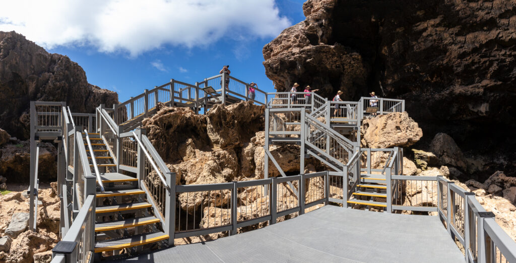Admiral's Arch, Kangaroo Island, South Australia, tourism, Wagners, railing, stairs, walk, view, platform